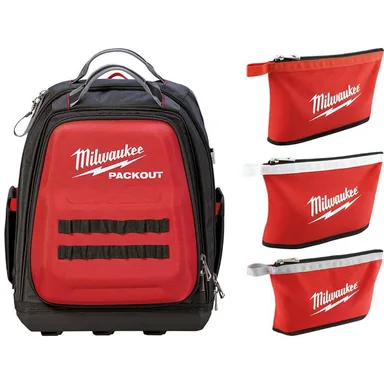 Milwaukee 48-22-8301-48-22-8193, bundle: 15 in. PACKOUT Tool Backpack with 3-Pack Zipper Tool Bags
