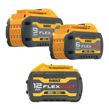 DeWalt DCB669-2WCB6112, bundle: Flexvolt 20V/60V MAX Lithium-Ion Battery Packs with 12.0 Ah, 9.0 Ah and 6.0 Ah Battery Packs (3-Pack)