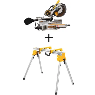 DeWalt DWS779WDWX725B, bundle: 15 Amp Corded 12 in. Double Bevel Sliding Compound Miter Saw, Blade Wrench, Material Clamp and Heavy-Duty Work Stand