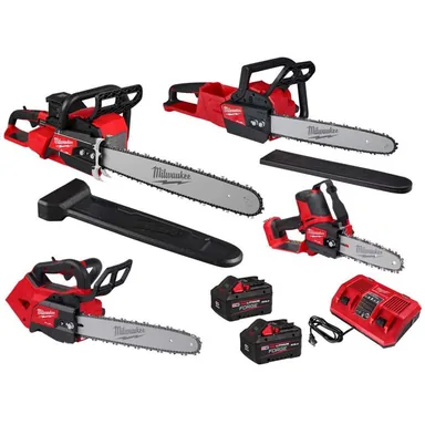 Milwaukee 2827-22-2826-20T-3004-20-2727-20, bundle: M18 FUEL 20 in. 18V Brushless Cordless Electric Battery Chainsaw w/ (3) Additional Saws, (2) 8.0 Ah Battery, Charger