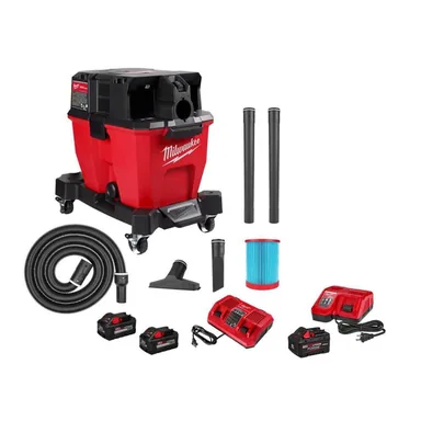 Milwaukee 0920-22HD-48-59-1881, bundle: M18 FUEL 9 Gal. Cordless DUAL BATTERY Wet/Dry Shop Vacuum Kit with M18 FORGE 8.0 Starter Kit