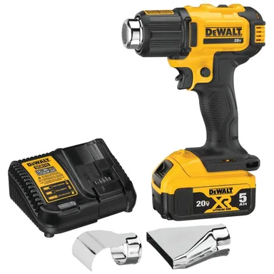DeWalt DCE530P1, kit: 20V MAX Cordless Compact Heat Gun, Flat and Hook Nozzle Attachments with (1) 20V 5.0Ah Battery and Charger