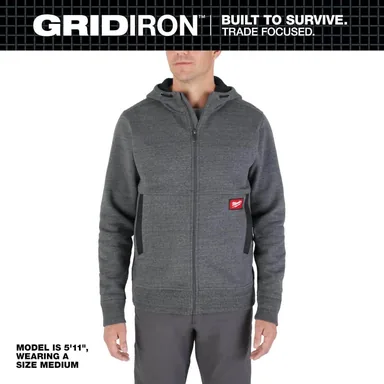 Milwaukee M250G-L, unpowered: Men's Large Gray GRIDIRON Full-Zip Hoodie (photograph from the Home Depot listing)