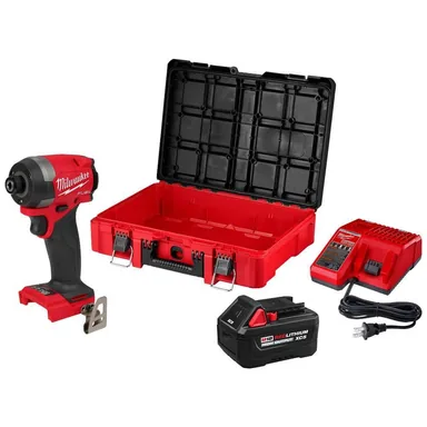 Milwaukee 2953-21HO, kit: M18 FUEL 18V Lithium-Ion Brushless Cordless 1/4 in. Hex Impact Driver Kit w/ 5. 0Ah Battery/Charger & PACKOUT Tool-Box