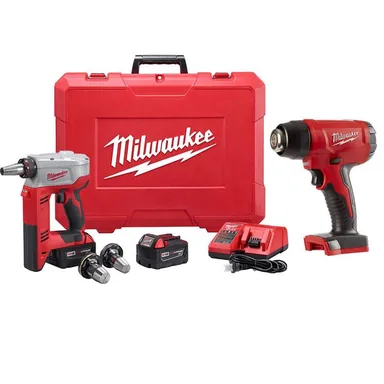 Milwaukee 2632-22XC-2688-20, bundle: M18 18-Volt Lithium-Ion Cordless 3/8 in. to 1-1/2 in. Expansion Tool Kit with 3 Heads, Two 3.0 Ah Batteries and Heat Gun