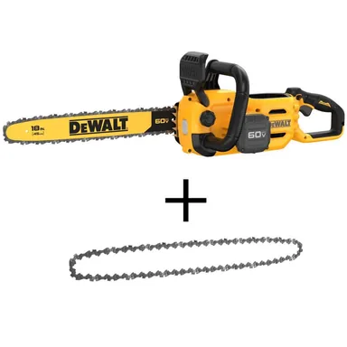 DeWalt DCCS672BW1DT618, bundle: FLEXVOLT 60-Volt MAX 18 in. Brushless Cordless Battery Powered Chainsaw (Tool Only) with Extra 18 in. Chain