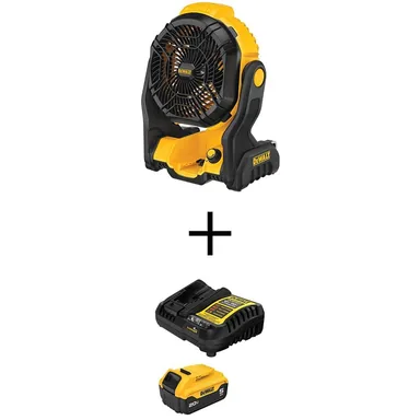 DeWalt DCE512BWDCB205C, bundle: 20V MAX Lithium-Ion Jobsite Fan with 20V MAX XR 5.0 Ah Battery Pack and Charger