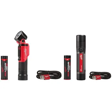 Milwaukee 2113-21-2160-21, bundle: 500 Lumens LED Pivoting REDLITHIUM USB Flashlight & 800 Lumens LED USB Rechargeable HP Fixed Focus Flashlight (2-Pack)