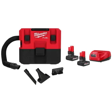 Milwaukee 0960-20-48-59-2450P, bundle: M12 FUEL 12-Volt Lithium-Ion Cordless 1.6 Gal. Wet/Dry Vacuum with (2) M12 High Output 5.0Ah Batteries and Charger