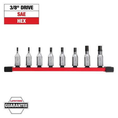 Milwaukee 48-22-9542, unpowered: 3/8 in. Drive SAE Hex Bit Socket Set (8-Piece)