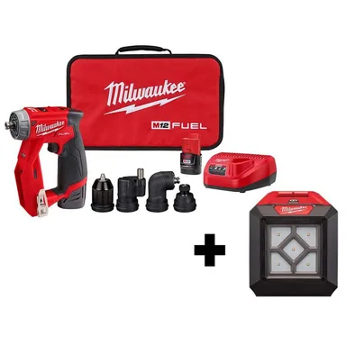 Milwaukee 2505-22-2364-20, bundle: M12 FUEL 12V Lithium-Ion Brushless Cordless 4-in-1 Installation 3/8 in. Drill Driver Kit W/ M12 Flood Light