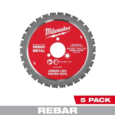 Milwaukee 48-40-4065, accessory: #10 1-1/4 in Rebar Cutting Blade (5-Pack) (photograph from the Home Depot listing)