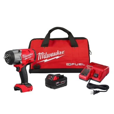 Milwaukee 2967-21B, kit: M18 FUEL 18V Lithium-Ion Brushless Cordless 1/2 in. Impact Wrench w/Friction Ring Kit w/One 5.0 Ah Battery and Bag