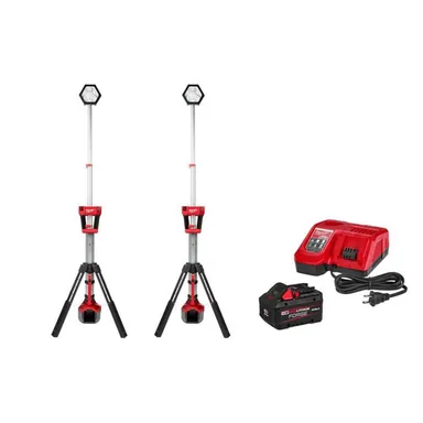 Milwaukee 2131-20-2131-20-48-59-1881, bundle: M18 18-Volt Lithium-Ion Cordless Rocket Dual Power Tower Light 2 Pack w/ FORGE 8.0 Ah Battery & Charger