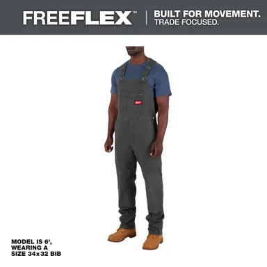 Milwaukee M850G-3432, unpowered: Men's Gray 34 in. x 32 in. FREEFLEX Unlined Bib Overalls