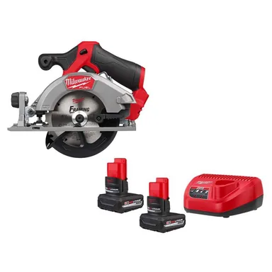 Milwaukee 2521-20-48-59-2450P, bundle: M12 FUEL 12V Lithium-Ion Brushless 5-3/8 in. Cordless Circular Saw with M12 XC 5.0 Ah Battery (2-Pack) Starter Kit