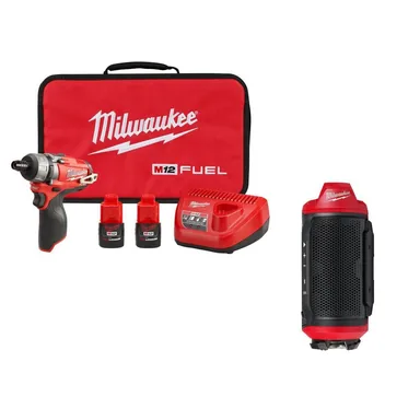 Milwaukee 2402-22-2955-20, bundle: M12 FUEL 12V Lithium-Ion Brushless Cordless 1/4 in. Hex 2-Speed Screwdriver Kit W/(2) 2. 0h Batteries, Bag, & Speaker