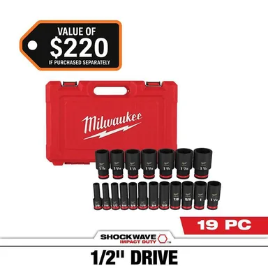 Milwaukee 49-66-7012, accessory: SHOCKWAVE 1/2 in. Drive SAE 6 Point Impact Socket Set (19-Piece)