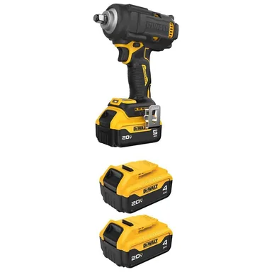 DeWalt DCF891PBP1W04-2, bundle: 20-Volt MAX XR Lithium-Ion Cordless 1/2 in. Impact Wrench with 5.0 Ah Battery, (2) 4.0 Ah Batteries and Charger