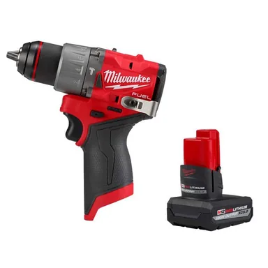Milwaukee 3404-20-48-11-2450, bundle: M12 FUEL 12-Volt Lithium-Ion Brushless Cordless 1/2 in. Hammer Drill with High Output 5Ah Battery