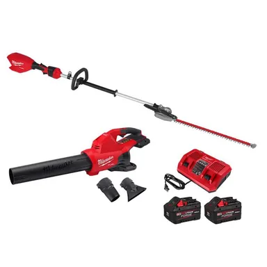 Milwaukee 3012-20-48-59-1888-2824-20, bundle: M18 FUEL 18V Pole Articulating Hedge Trimmer with Dual Battery Blower, (2) 8.0 Ah FORGE Battery, Charger