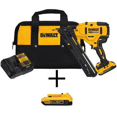 DeWalt DCN650D1wDCB203, bundle: 20V MAX XR Lithium-Ion 15-Gauge Cordless Finish Nailer with (2) 2.0Ah Batteries, Charger and Bag