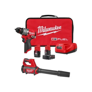 Milwaukee 3403-22-0852-20, bundle: M12 FUEL 12V Lithium-Ion Brushless Cordless 1/2 in. Drill Driver Kit with 4. 0Ah and 2. 0Ah Battery, Case, & Spot Blower