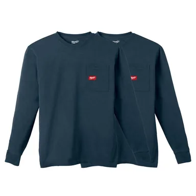 Milwaukee 606BL-3X-606BL-3X, bundle: Men's 3X-Large Blue GRIDIRON Cotton/Polyester Long-Sleeve Pocket T-Shirt (2-Pack)