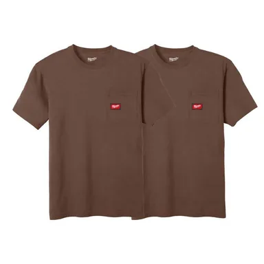 Milwaukee 605BR-XL-605BR-XL, bundle: Men's X-Large Brown GRIDIRON Cotton/Polyester Short-Sleeve Pocket T-Shirt (2-Pack)