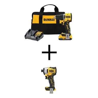 DeWalt DCD794D1WCF809B, bundle: ATOMIC 20V Lithium-Ion Cordless Compact 1/2 in. Drill/Driver and 1/4 in. Impact Driver with 2Ah Battery and Charger