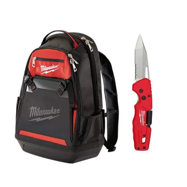 Milwaukee 48-22-8200-48-22-1540, bundle: 10 in. Jobsite Tool Backpack with Fastback 5-in-1 Folding Knife with 3 in. Blade (2-Piece)