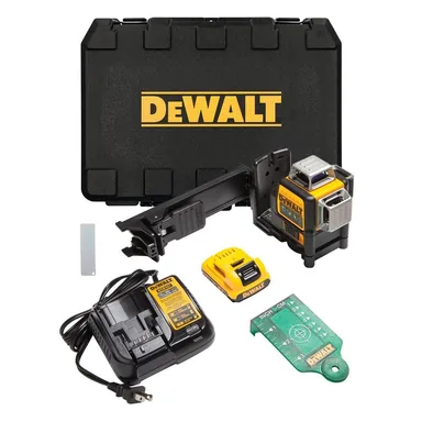 DeWalt DW089LG, kit: 12V MAX Lithium-Ion 100 ft. Green Self-Leveling 3-Beam 360 Degree Laser Level with 2.0Ah Battery, Charger and Case