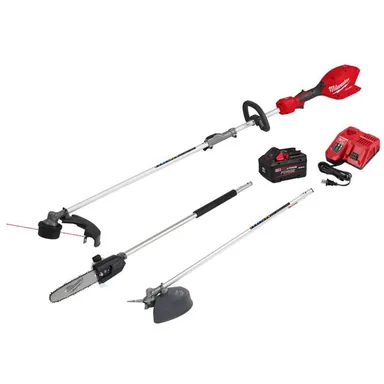 Milwaukee 3016-21ST-49-16-2720-49-16-2738, bundle: M18 FUEL 18V 16 in. Brushless Cordless QUIK-LOK String Trimmer 8.0 Ah FORGE Kit w/ Pole Saw & Brush Cutter Attachments