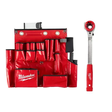 Milwaukee 48-22-8290-48-22-9213, bundle: Lineman's Aerial Tool Apron with Lineman's High Leverage Ratcheting Wrench with Smooth Strike Face (2-Piece)