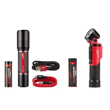 Milwaukee 2162-21-2113-21, bundle: 2,000 Lumens REDLITHIUM USB Slide Focus Flashlight and 500 Lumens LED Pivoting REDLITHIUM USB Flashlight