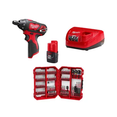 Milwaukee 2401-21P-48-32-4094, bundle: M12 12V Li-Ion Cordless 1/4 in. Hex Screwdriver Kit & SHOCKWAVE Impact-Duty Alloy Steel Screw Driver Bit Set (80-Piece)