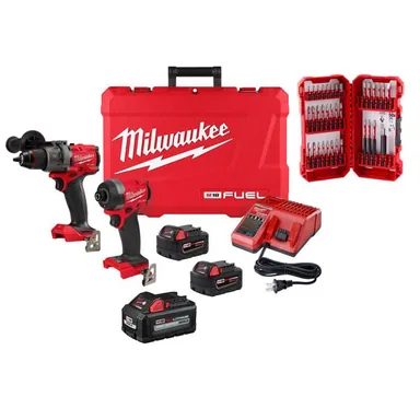 Milwaukee 3697-22-48-11-1865-48-32-4032, bundle: M18 FUEL 18V Lithium-Ion Brushless Cordless Hammer Drill and Impact Driver Combo Kit (2-Tool) w/ 3 Batteries & Bit Kit