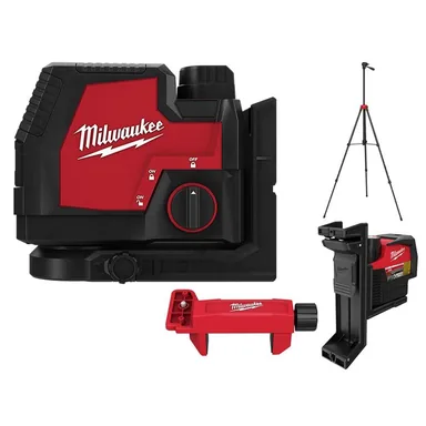 Milwaukee 3521-21-48-35-1313-48-35-1411-48-35-1211, bundle: USB Rechargeable Green Cross Line Laser W/Laser Track Clip W/72 in. Adjustable Laser Tripod & 165 ft. Laser Detector
