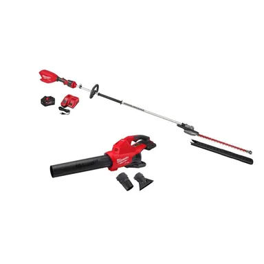Milwaukee 3035-21-2824-20, bundle: M18 FUEL 18V 24 in. Brushless Cordless Extended Pole Articulating Hedge Trimmer Kit w/ M18 FUEL Dual Battery Blower