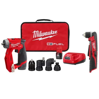 Milwaukee 2505-22-2415-20, bundle: M12 FUEL 12V Lithium-Ion Brushless Cordless 4-in-1 Interchangeable 3/8 in. Drill Driver Kit with Right Angle Drill