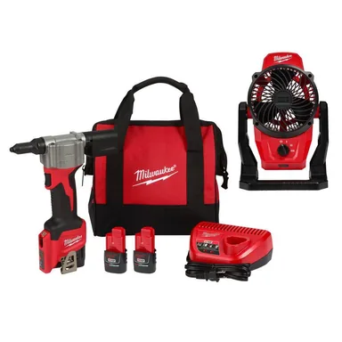 Milwaukee 2550-22-0820-20, bundle: M12 Rivet Tool Kit with M12 Mounting Fan