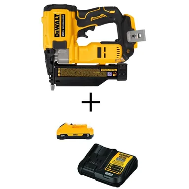 DeWalt DCN623BWDCB230C, bundle: ATOMIC 20V MAX Lithium Ion Cordless 23 Gauge Pin Nailer w/20V MAX Compact Lithium-Ion 3Ah Battery and 12V to 20V Charger