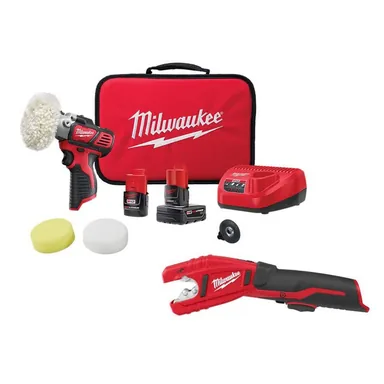 Milwaukee 2438-22X-2471-20, bundle: M12 12V Lithium-Ion Cordless Variable Speed Polisher/Sander Kit with Copper Tubing Cutter