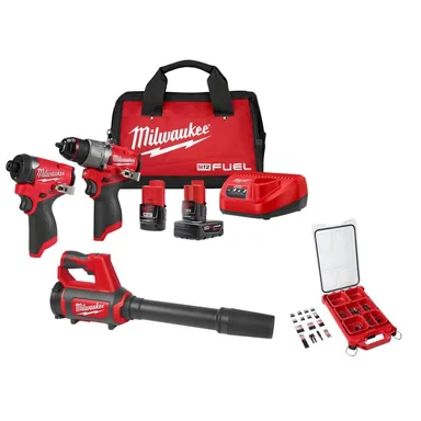 Milwaukee 3497-22-0852-20-48-32-4082, bundle: M12 FUEL 12V Cordless Hammer Drill/Impact 2-Tool Kit + M12 Compact Spot Blower + 100-Pc PACKOUT Bit Set Combo Kit
