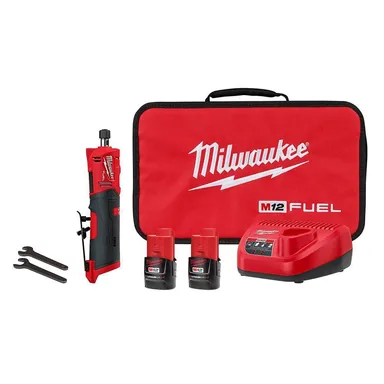 Milwaukee 2486-22, kit: M12 FUEL 12V Lithium-Ion Brushless Cordless 1/4 in. Straight Die Grinder Kit with Two 2.0 Ah Batteries