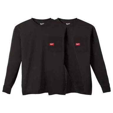 Milwaukee 606B-2X-606B-2X, bundle: Men's 2X-Large Black GRIDIRON Cotton/Polyester Long-Sleeve Pocket T-Shirt (2-Pack)