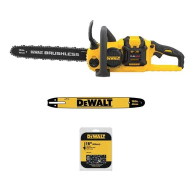 DeWalt DCCS670X1W6TB16, bundle: FLEXVOLT 60V MAX 16 in. Brushless Cordless Chainsaw Kit with (1) 3.0 Ah Battery and Charger w/Extra 16 in. Bar and Chain