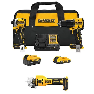 DeWalt DCK200D1P1W555B, bundle: ATOMIC 20V Lithium-Ion Cordless 2-Tool Combo Kit and Cordless Drywall Cut-Out Tool with 5 Ah & 2 Ah Batteries & Charger