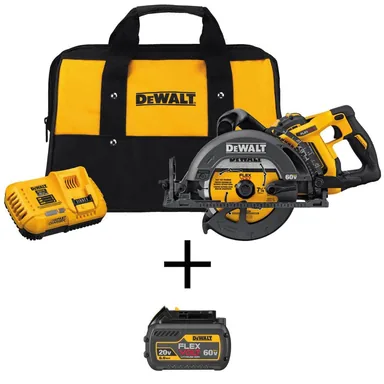 DeWalt DCS577X1W606, bundle: FLEXVOLT 60V MAX Cordless Brushless 7-1/4 in. Wormdrive Style Circular Saw and (2) FLEXVOLT 6.0Ah Batteries