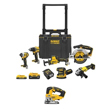 DeWalt DCKTS650D1P1W4B, unclassified: 20V Lithium-Ion Cordless 6-Tool Combo Kit and Brushless Jigsaw with 5 Ah and 2 Ah Batteries Charger and Rolling Toolbox